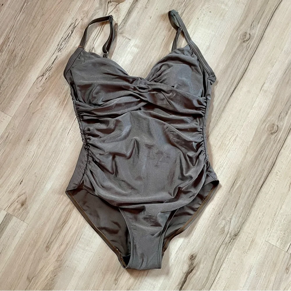 Ruched One-Piece Swimsuit in metallic gray - Picture 1 of 10